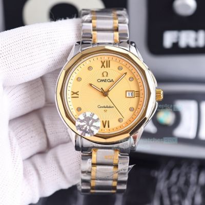 Copy Omega Constellation 40mm Yellow Gold Bezel 2-Tone Gold Band Watch